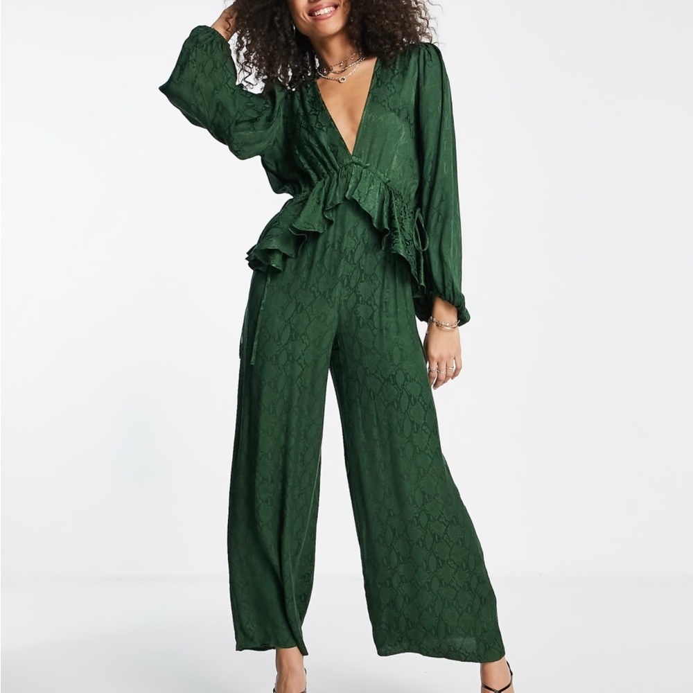 Topshop Deep Green Ruffle Jumpsuit